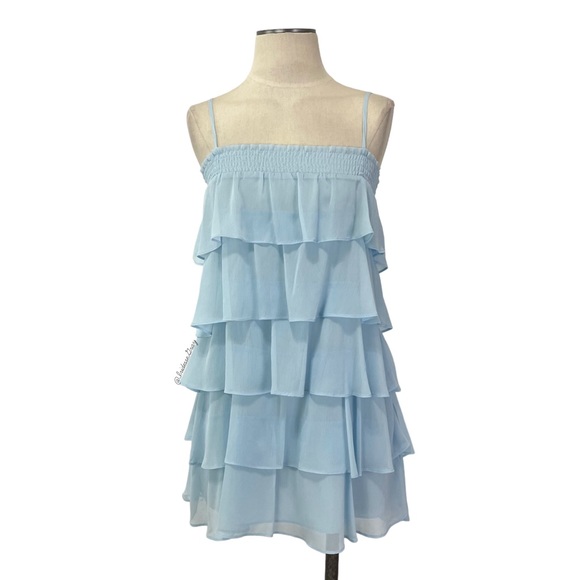 lovers and friends blue ruffle dress Lovers and Friends Oasis Bound Mini Dress Halter Neck Cut Out Ruffle Blue Size M